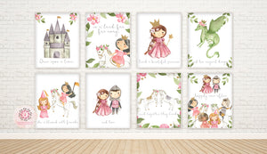 8 Fairytale Princess Castle Dragon Ethereal Nursery Wall Art Print Baby Girl Room Boho Watercolor Magical Printable Decor
