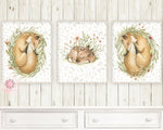3 Sleeping Deer Fox Boho Wall Art Print Woodland Rustic Gender Neutral Nursery Baby Room Set Lot Prints Printable Decor