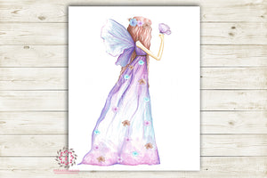Purple Fairy Nursery Wall Art Print Ethereal Butterfly Wings Printable Watercolor Mystery Fantasy Magical Decor