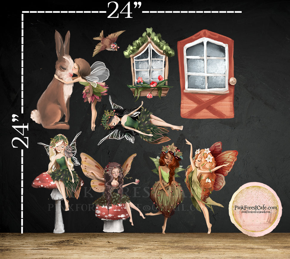 Fairy Garden Door Fairies Bunny Wall Decal Sticker Woodland Boho Set A ...