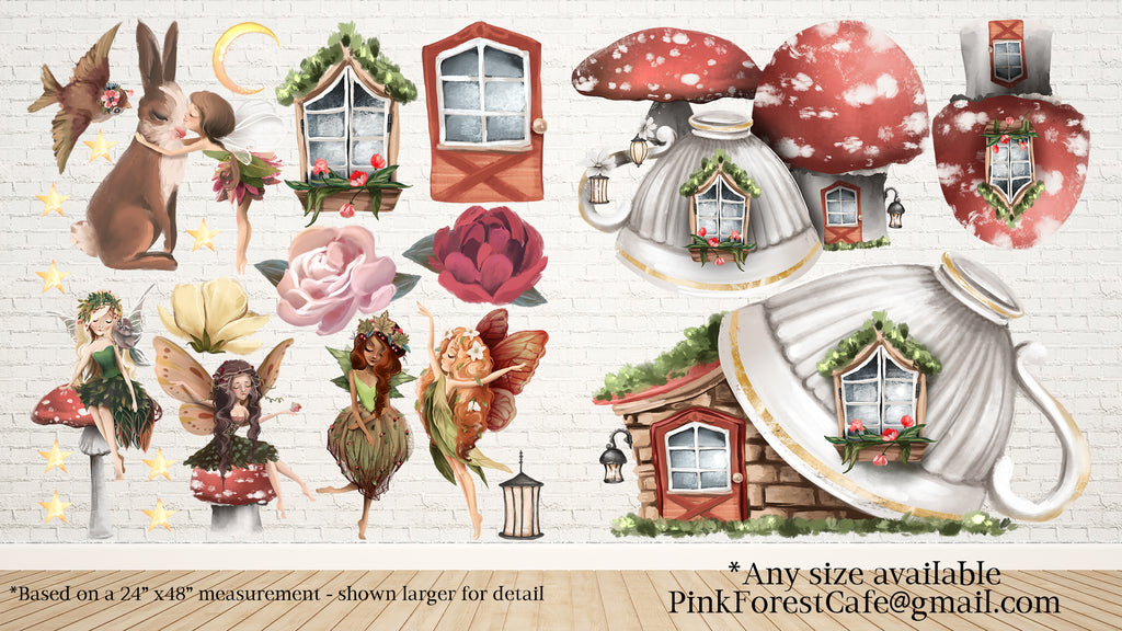 Fairy Garden Woodland Fairies Bunny Wall Decal Sticker Set Art Bird De ...