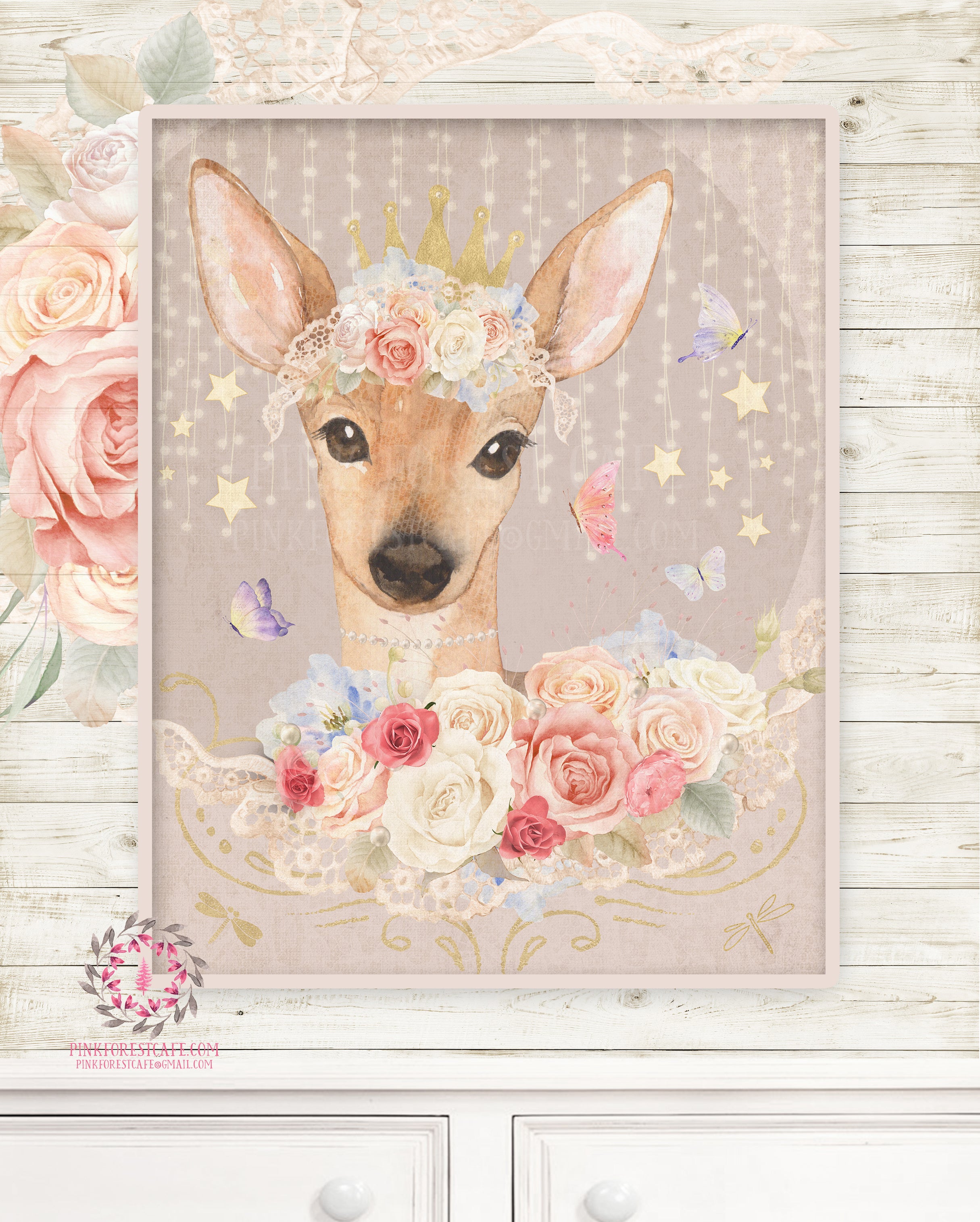Ethereal Fiona Fawn Baby Woodland Nursery Wall Art Print Boho Deer Sha ...