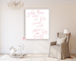 She Has Fire In Her Soul And Grace In Her Heart Wall Art Print  Boho Chic Baby Girl Pink Room Nursery Printable Home Decor