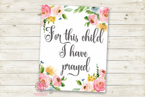 Boho For This Child I Have Prayed Wall Art Print Baby Girl Nursery Watercolor Kids Room Printable Decor