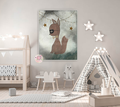Woodland Fox Ethereal Wall Art Print Watercolor Baby Boy Neutral Nursery Exclusive Printable Monochromatic Decor
