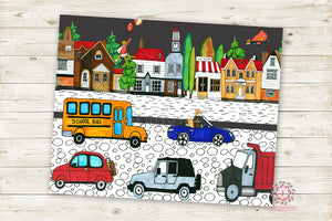 Fox Balloons Dump Truck School Bus Walll Art Print City Printable Baby Boy Nursery Decor