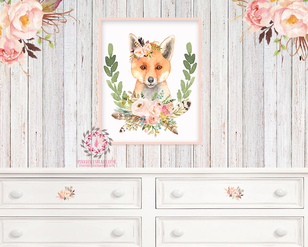 Fox Tribal Boho Woodland Deer Printable Wall Art Print Feather Woodlan ...