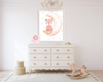 Fox Sitting On Moon Baby Girl Nursery Wall Art Print Ethereal Whimsical Bohemian Printable Decor