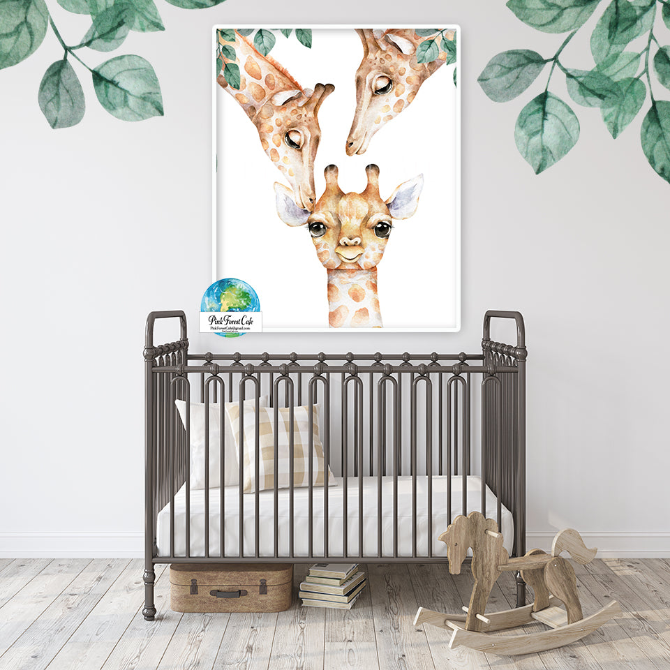 Giraffe Family Wall Art Print Nursery Zoo BabyRoom Safari Watercolor Printable Decor