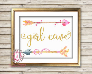 Girl Cave Boho Arrows Tribal Woodland Arrow Baby Pink Room Watercolor Printable Wall Art Nursery Print Decor