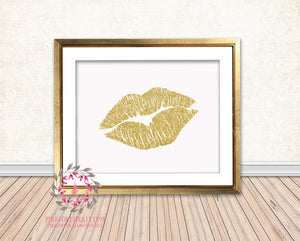 Gold Glitter Lips Fashion Printable Wall Art Print Home Decor