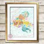 Mermaid Nautical Baby Girl Room Printable Wall Art Prints Nursery Decor Pink Gold Pearl Print