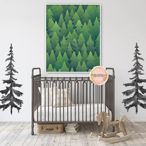 Forest Pine Trees Woodland Baby Nursery Wall Art Print Scene Boho Kids Bedroom Printable Decor