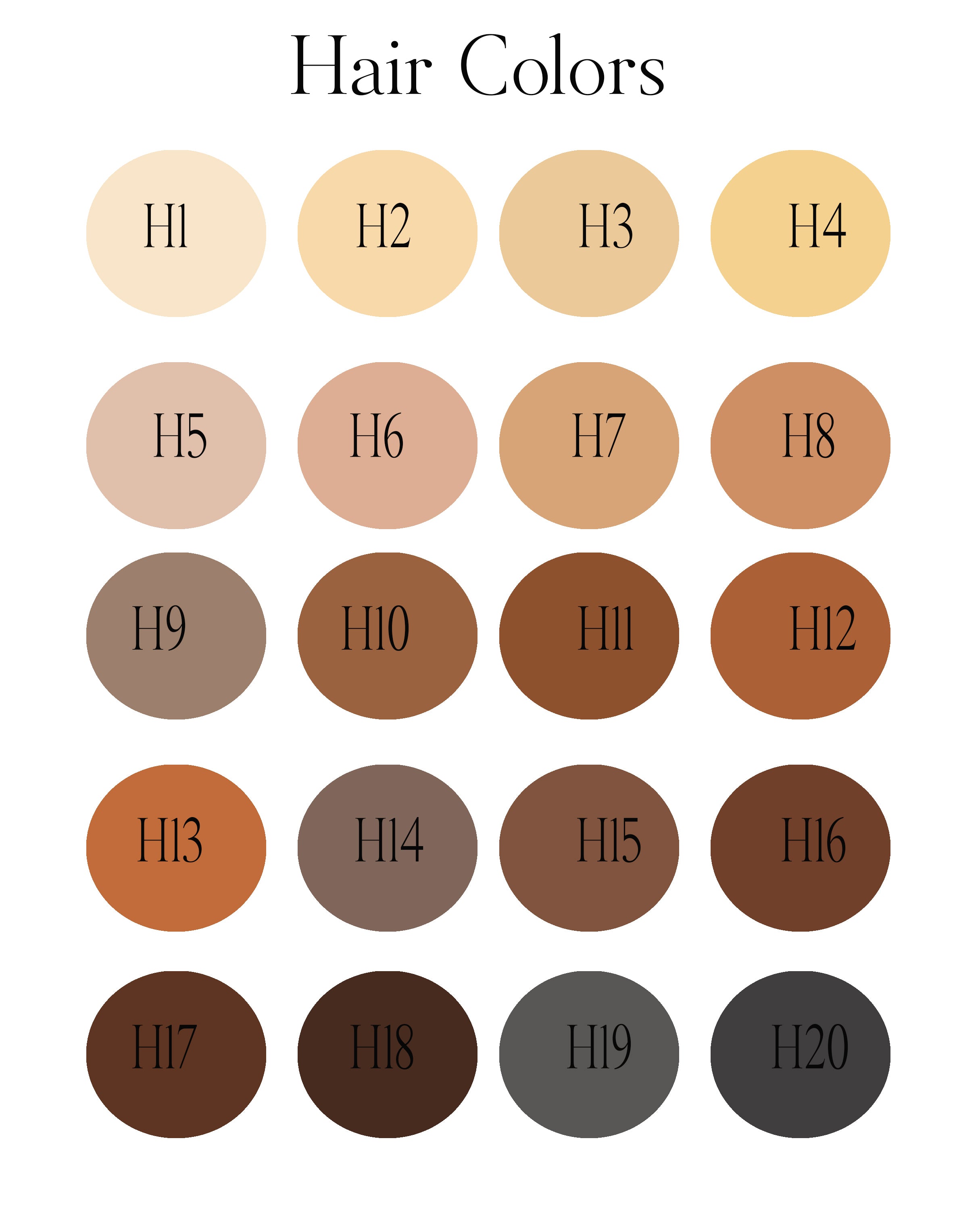Hair Color Code Name Hair Color Chart With Names