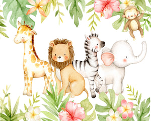 Monkey Elephant Giraffe Lion Wall Art Print Zoo Nursery Whimsical Jungle Safari Zebra Animal Set Printable Decor