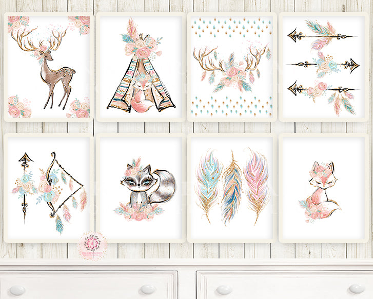 Bear Deer Fox Bunny Rabbit Racoon Owl Woodland Boho Printable Wall Art ...