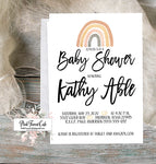 Boho Rainbow Invite Invitation Baby Shower Watercolor Birth Announcement Printable