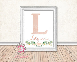 Boho Baby Name Monogram Initial Nursery Wall Art Print Personalized Birth Announcement Baby Gift Watercolor Woodland Watercolor Floral Rustic Baby Decor Printable