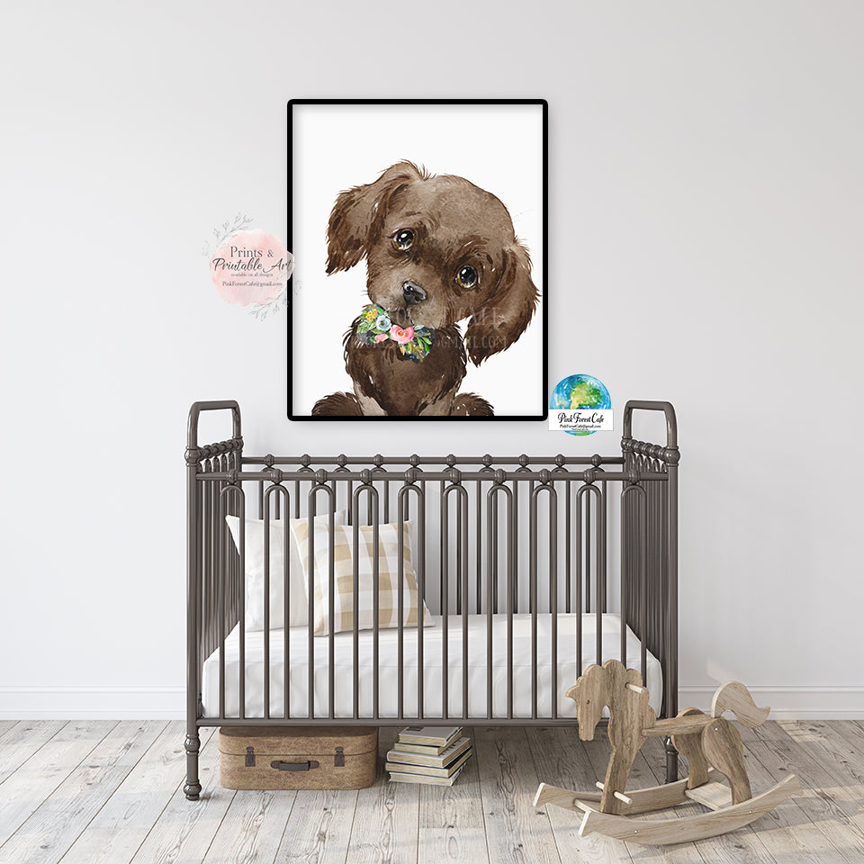 Chocolate Lab Labrador Puppy Dog Nursery Wall Art Print Printable Watercolor Decor
