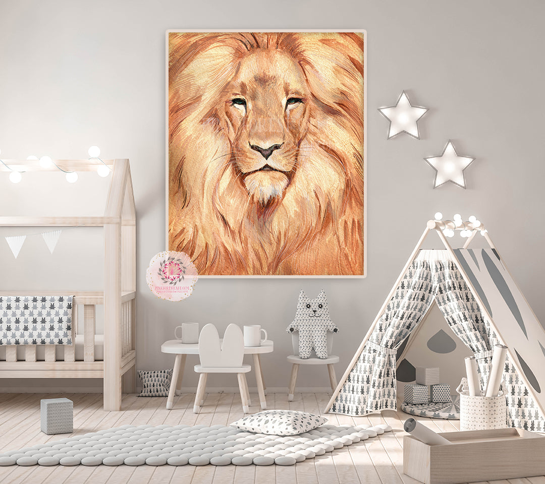 Lion Safari Nursery Wall Art Print Kids Baby Zoo Room Playroom Watercolor Printable Decor