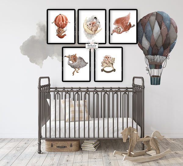5 Fox Bunny Rabbit Wall Art Print Baby Nursery Ethereal Woodland Watercolor Whimsical Printable Décor