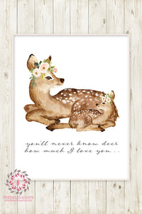 You Are My Sunshine Boho Deer Wall Art Print Fawn Woodland Floral Nursery Baby Girl Room Bohemian Printable Watercolor Decor