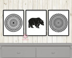 3 Bear Mandala Boy Nursery Woodland Tribal Boho Wall Art Print Black White Monochrome Baby Bedroom Set Lot Prints Printable Decor