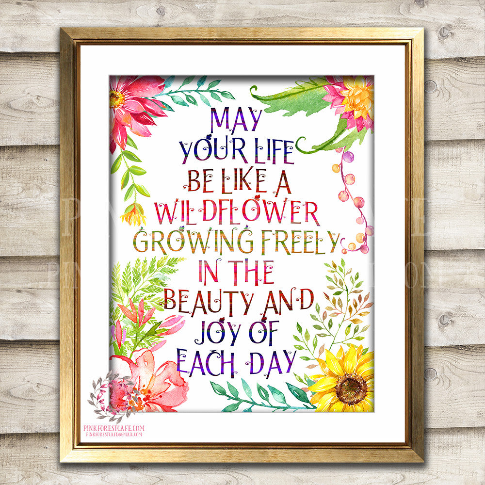 May Your Life Be Like A Wildflower Baby Girl Nursery Printable Wall Art Print Boho Watercolor Floral Room Decor