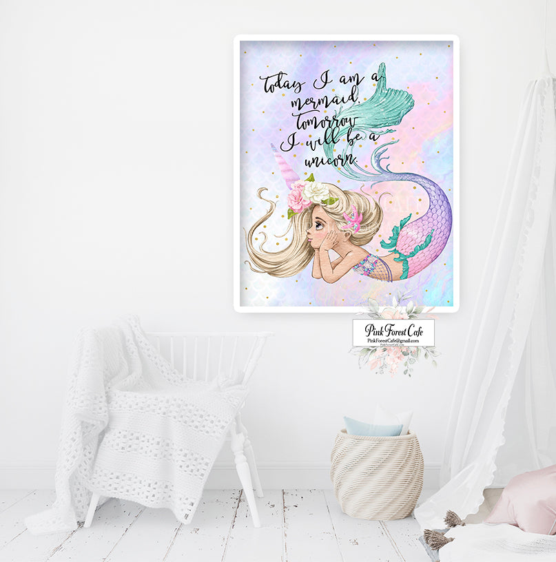today-i-am-a-mermaid-tomorrow-i-will-be-a-unicorn-wall-art-print-ether-pink-forest-cafe for Free Printable Mermaid Wall Art Today I Am A Mermaid Tomorrow I Will Be A Unicorn Wall Art Print Ether – Pink Forest Cafe for Free Printable Mermaid Wall Art