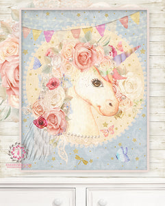 Miss Lily Unicorn Nursery Wall Art Print Boho Bohemian Baby Blush Ethereal Room Kids Bedroom Home Limited Edition Decor