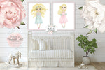 2 Boho Little Girl Wall Art Print Watercolor "Molly" "Marigold" Baby Nursery Blush Pink Printable Decor