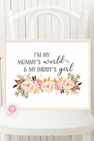 Mommy's World Daddy's Girl Boho Wall Art Print Baby Nursery Watercolor Printable Decor