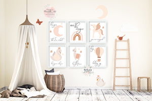 6 Boho Llama Unicorn Swan Wall Art Print Baby Girl Nursery Bohemian Prints Printable Decor