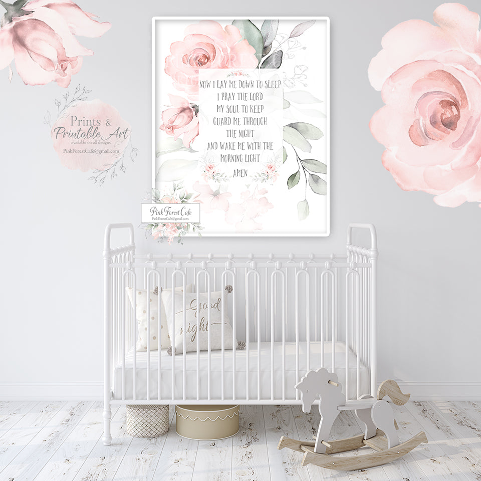Prayer Now I Lay Me Down To Sleep Wall Art Print Blush Pink Boho Water