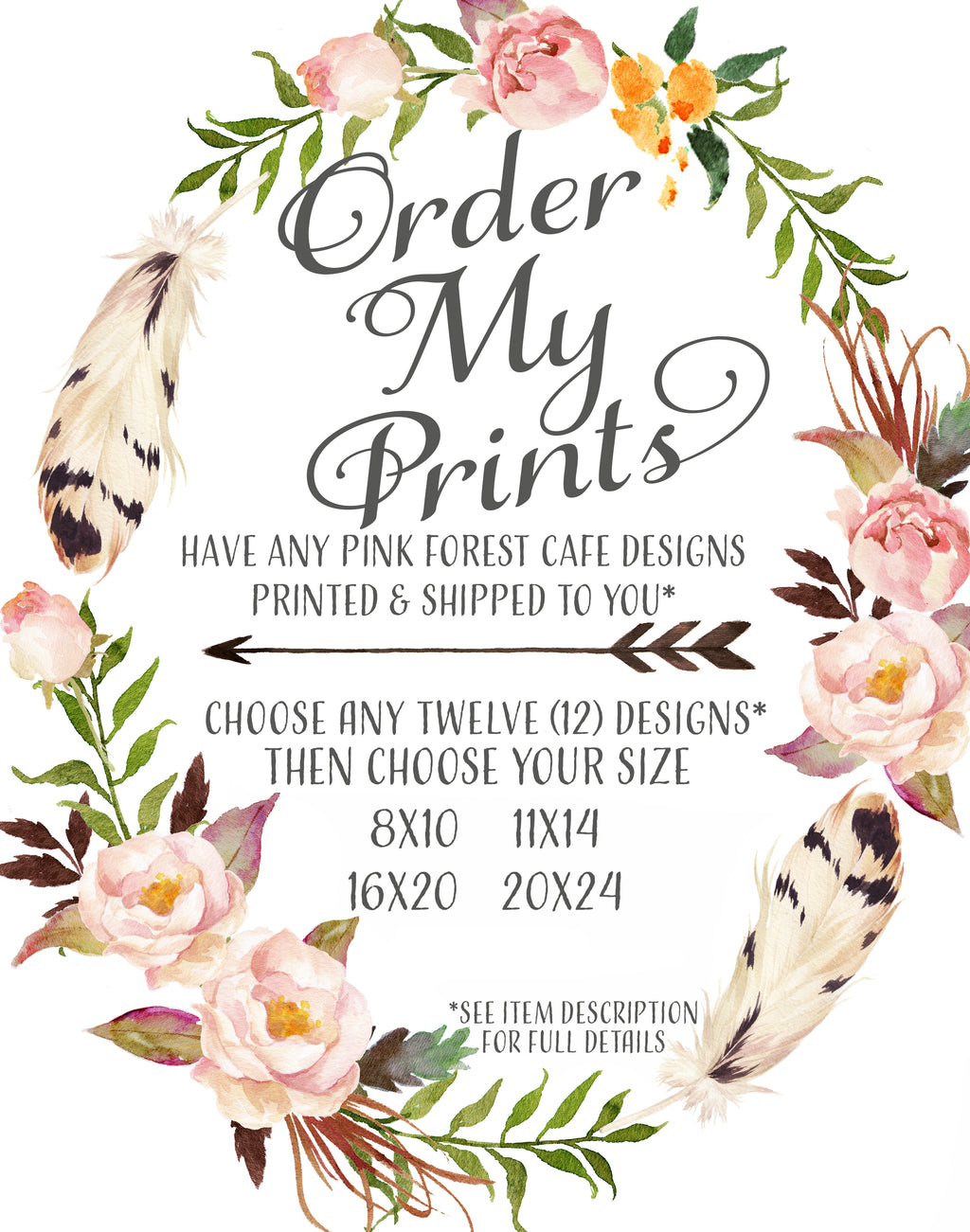 Order My Print - Pink Forest Cafe - 12 (Twelve) Prints - 12 Designs Printed and Shipped