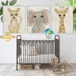 3 Watercolor Giraffe Lion Elephant Wall Art Print Baby Nursery Zoo Jungle Safari Animal Printable Decor