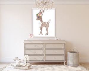 Exclusive Boho Woodland Deer Wall Art Print Watercolor Baby Nursery Floral Printable Decor