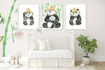 3 Boho Panda Bear Wall Art Print Nursery Baby Kids Room Watercolor Bamboo Set Prints Printable Decor