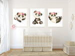 3 Boho Panda Bear Wall Art Print Peonies Nursery Baby Girl Room Blush Floral Peony Bohemian Watercolor Set Prints Printable Decor