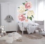 Classic Peony Floral Wall Fabric Decal Flower Sticker Blush Pink Cream Flowers Boho Decor