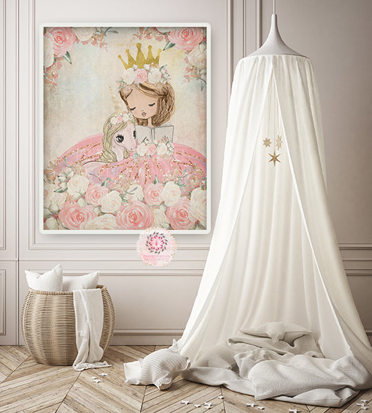 Boho Ballerina Princess Unicorn Girl Nursery Wall Art Print Ethereal Baby Room Watercolor Magical Printable Decor