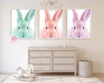 3 Rainbow Bunny Rabbit Woodland Wall Art Print Nursery Baby Girl Room Printable Decor