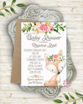 Woodland Fox Invite Invitation Baby Shower Boho Floral Watercolor Birth Announcement Printable