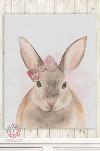 Boho Bunny Monochrome Nursery Wall Art Print Baby Girl Ethereal Woodland "Miss Rita" Watercolor Printable Decor