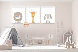 SALE 3 Giraffe Lion Tiger Wall Art Print Woodland Nursery Baby Room Set Prints Printable Decor