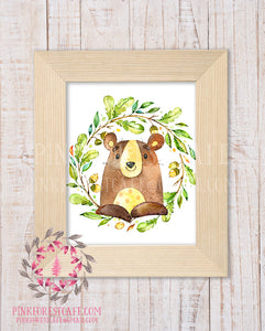 Bear Woodland Printable Print Wall Art Rustic Watercolor Baby Nursery Home Decor