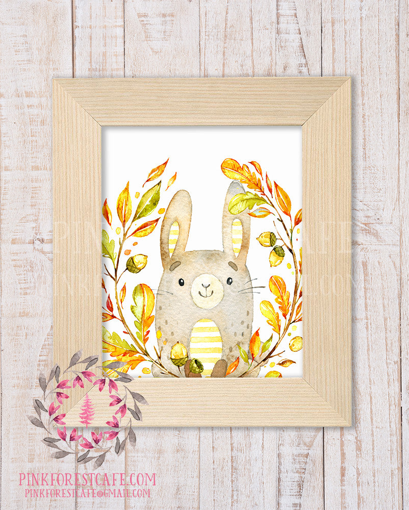Bunny Rabbit Woodland Printable Print Wall Art Rustic Watercolor Baby Nursery Home Decor