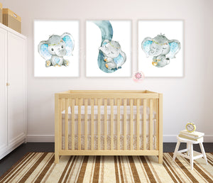 3 Boho Elephant Wall Art Print Baby Boy Nursery Whimsical Zoo Safari Animal Watercolor Printable Decor