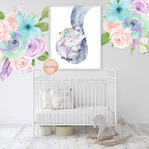 Purple Elephant Wall Art Print Nursery Baby Girl Room Watercolor Printable Decor