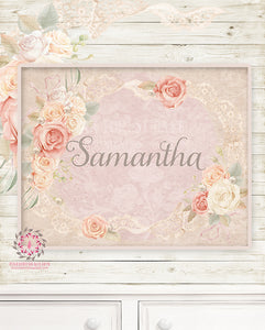 Ethereal Personalized Baby Name Boho Nursery Wall Art Print Pearl Lace Rose Shabby Chic Bohemian Blush Room Kids Bedroom Home Limited Edition Decor